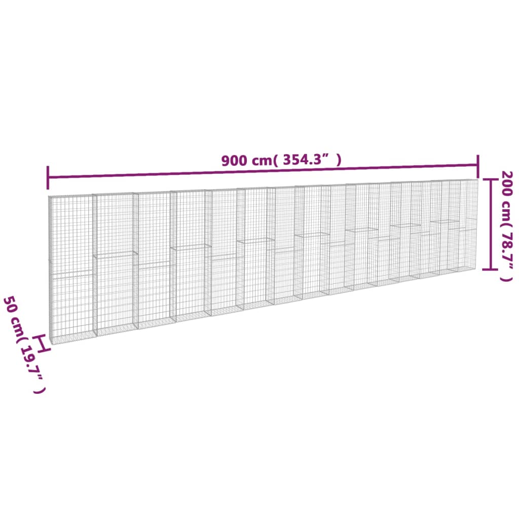 horganyzott acél gabion fal borítással 900 x 50 x 200 cm