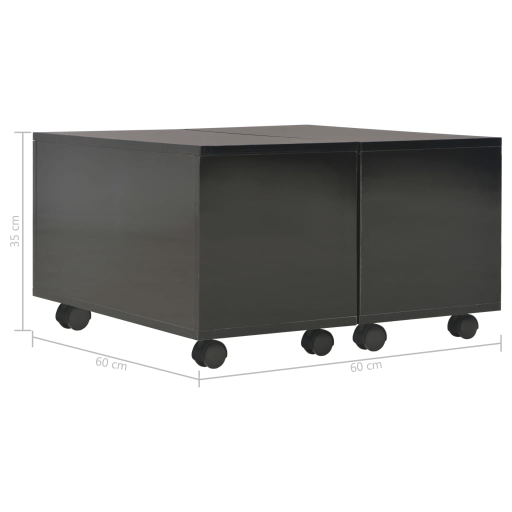 magasfényű fekete szerelt fa dohányzóasztal 60 x 60 x 35 cm