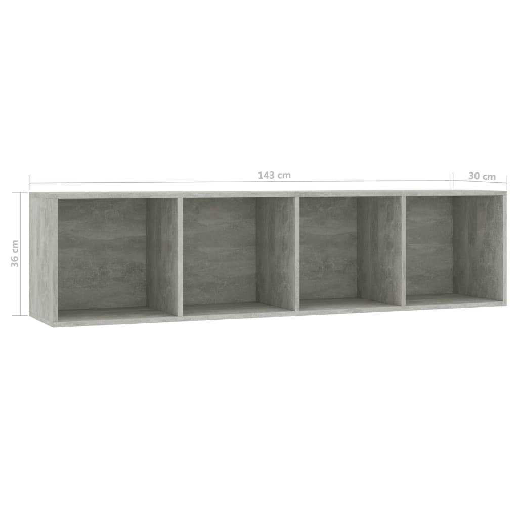 betonszürke könyv-/TV-szekrény 143 x 30 x 36 cm