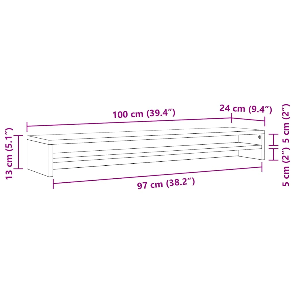 betonszürke szerelt fa monitorállvány 100 x 24 x 13 cm