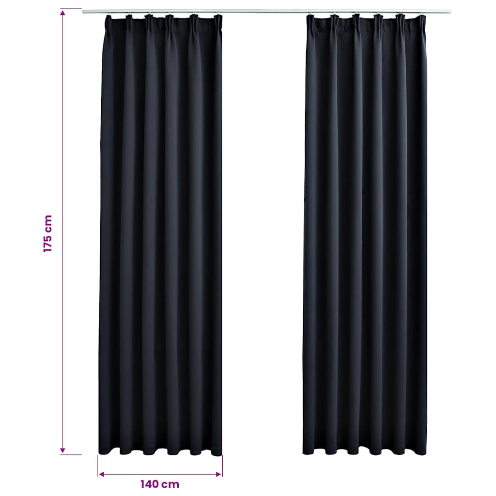 2 db antracitszürke sötétítőfüggöny kampókkal 140 x 175 cm