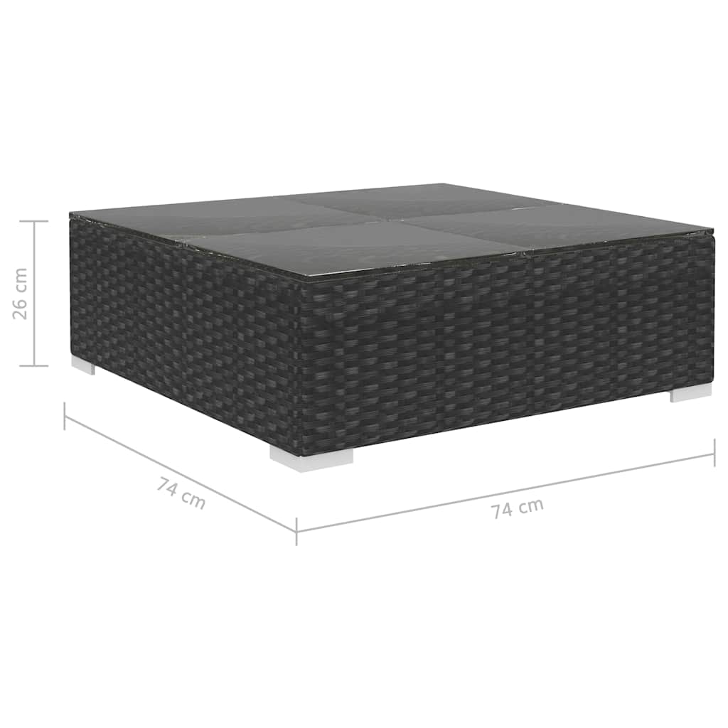 9-részes fekete polyrattan kerti bútorszett párnákkal