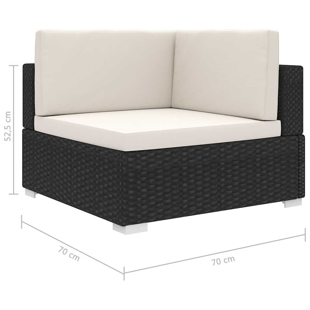 1 db fekete polyrattan moduláris sarokfotel párnákkal