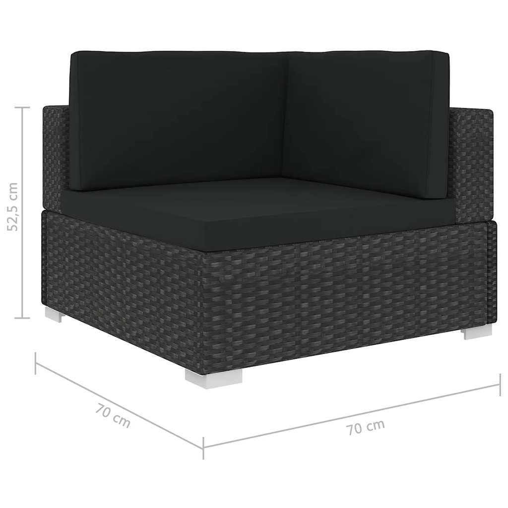 1 db fekete polyrattan moduláris sarokfotel párnákkal
