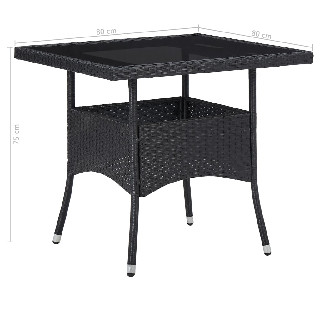 5 részes fekete polyrattan és üveg kültéri étkezőgarnitúra