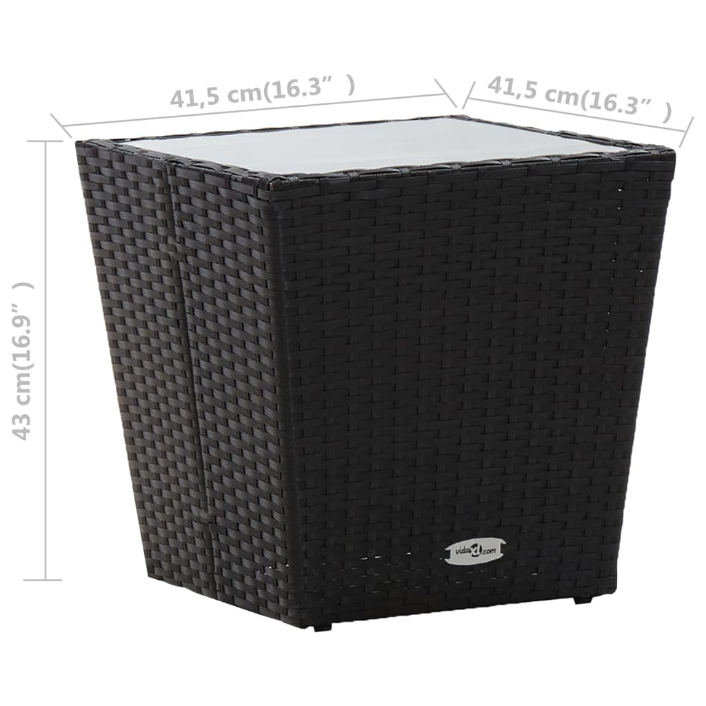 fekete polyrattan és edzett üveg teázóasztal 41,5x41,5x43 cm