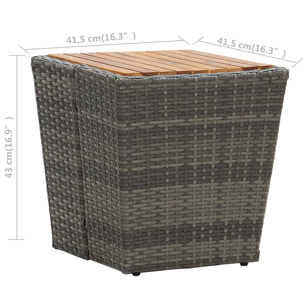 szürke polyrattan és tömör akácfa teázóasztal 41,5x41,5x43 cm