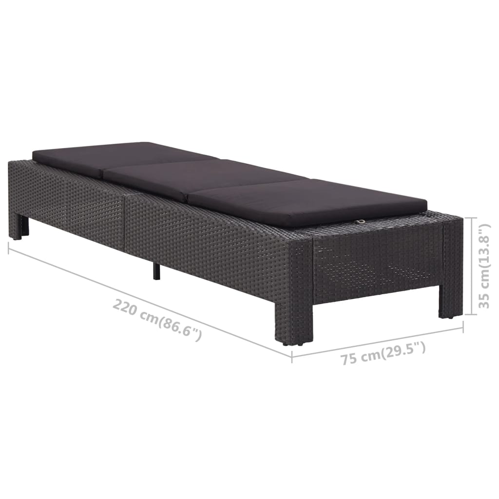 fekete polyrattan napozóágy párnával