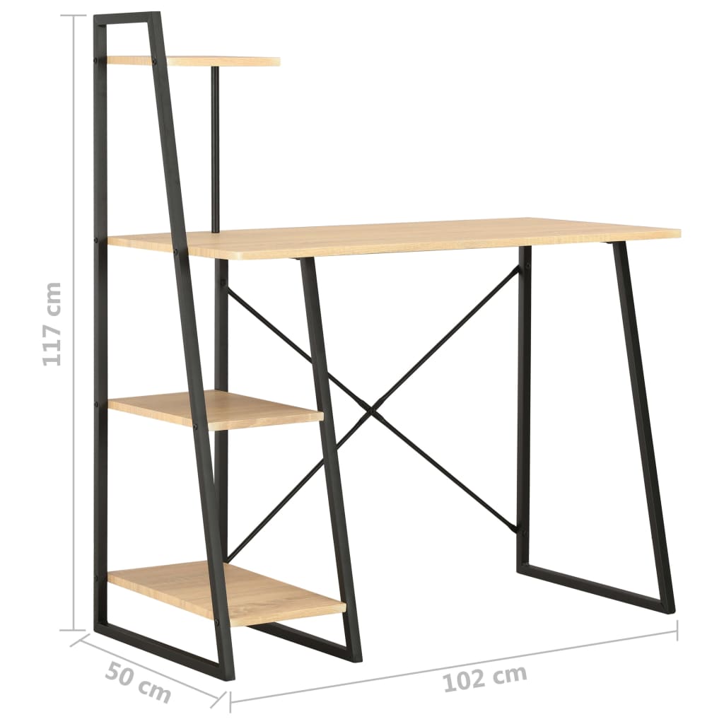 fekete és tölgyszínű íróasztal polcrendszerrel 102x50x117 cm