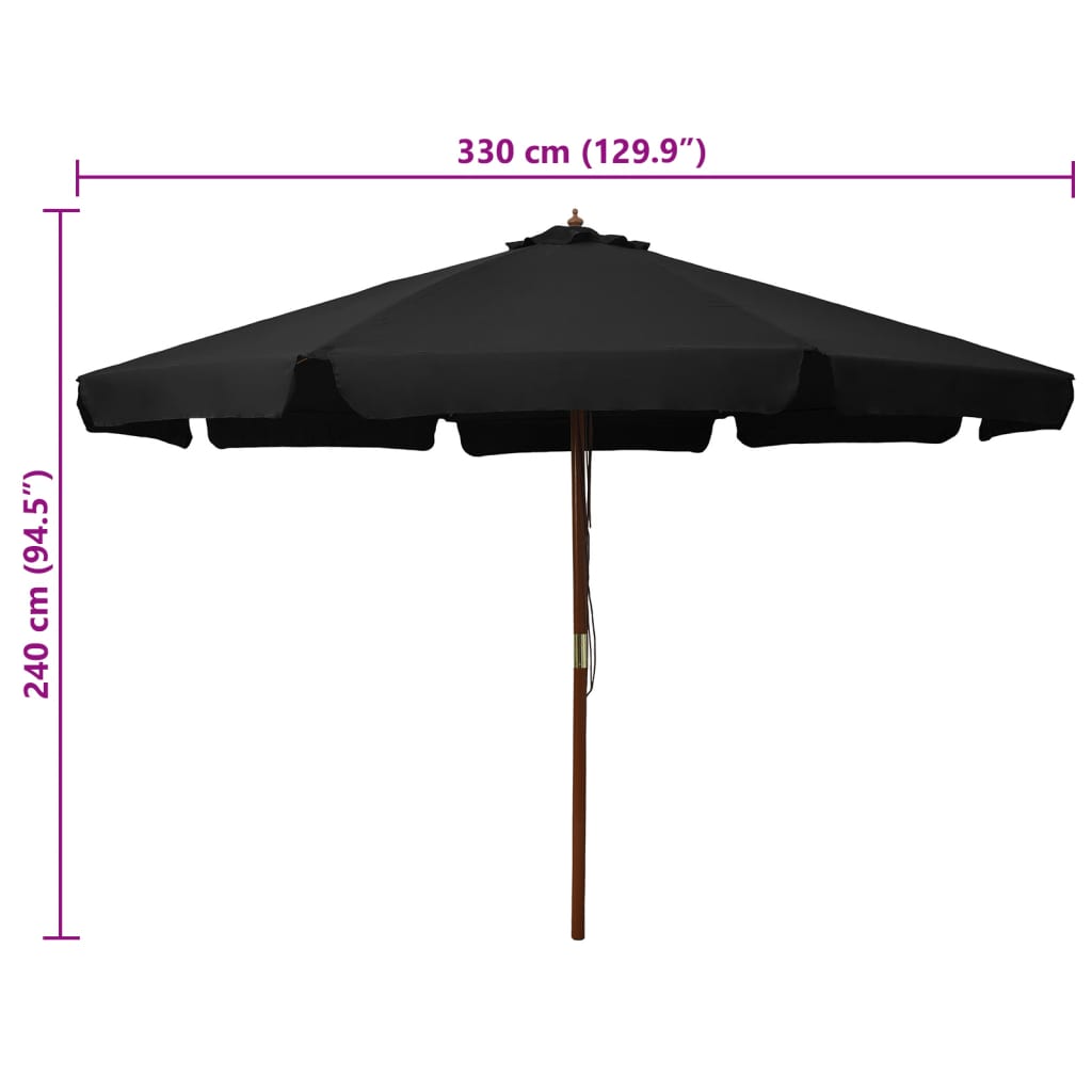 fekete kültéri napernyő farúddal 330 cm