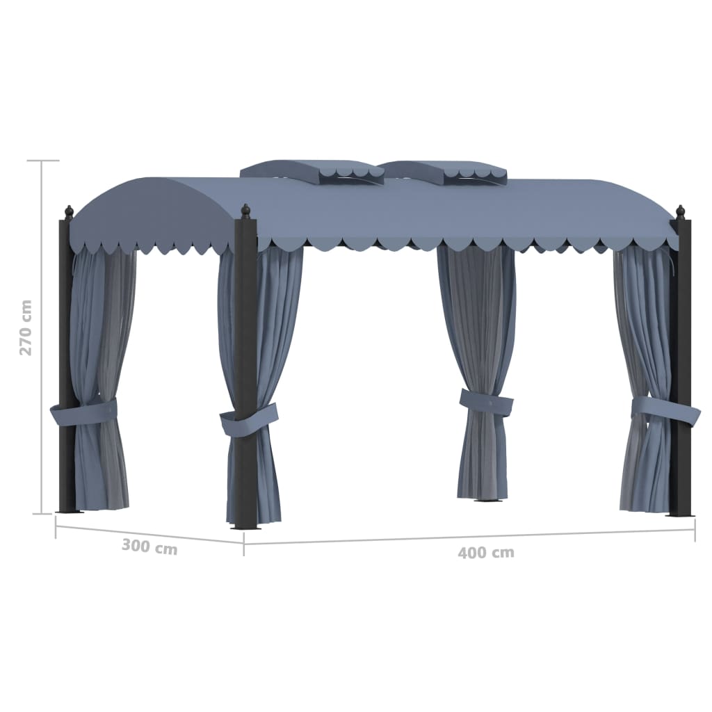 antracitszürke acélpavilon függönyökkel 3 x 4 m
