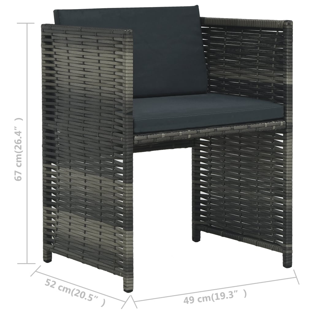 3-részes szürke polyrattan bisztrószett párnákkal