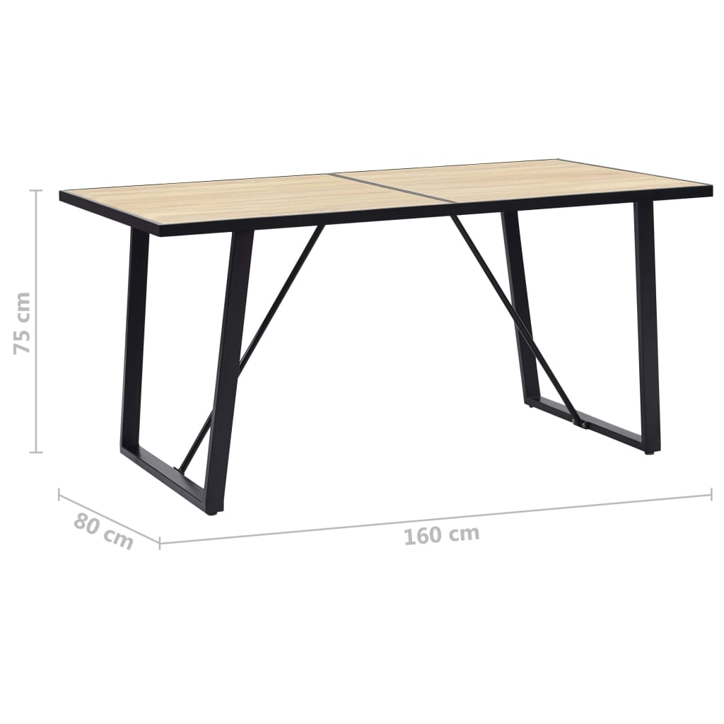 tölgyszínű MDF étkezőasztal 160 x 80 x 75 cm