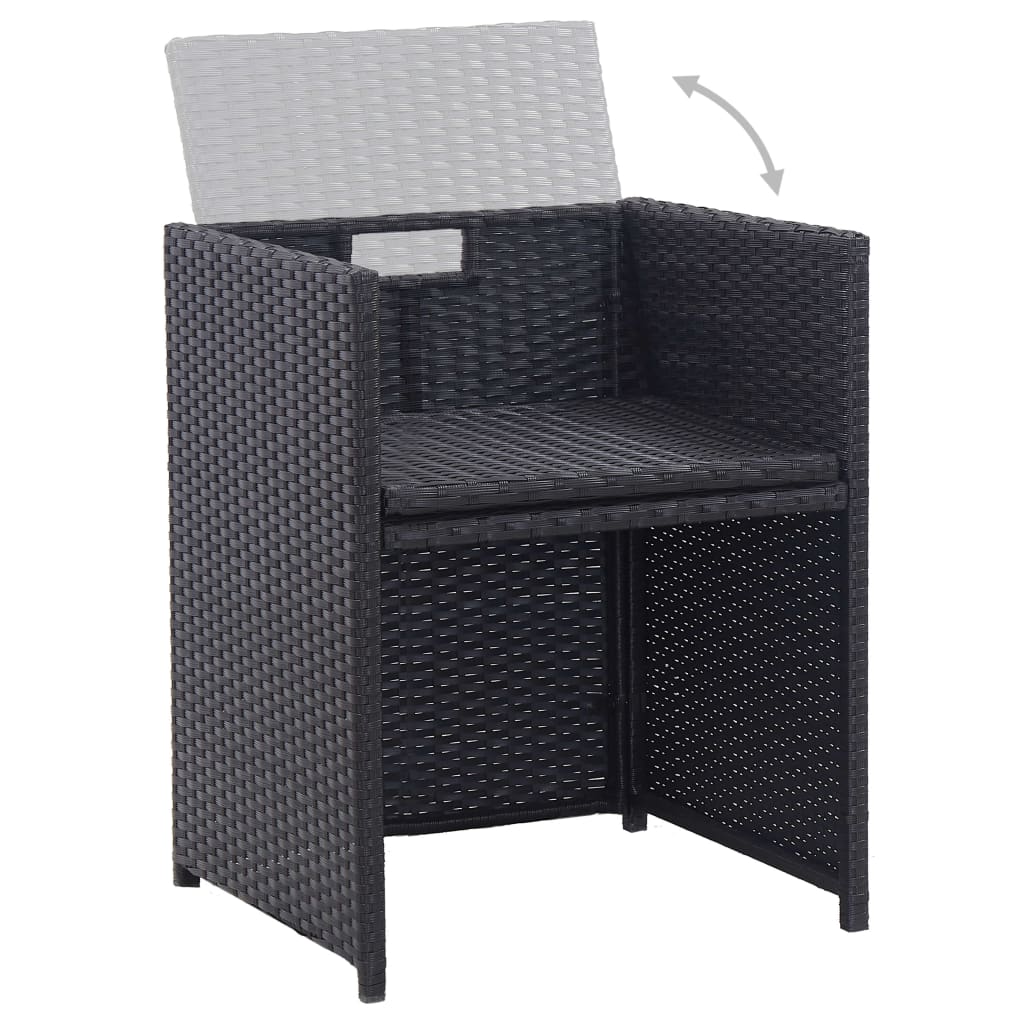15 részes fekete polyrattan kültéri étkezőszett párnákkal