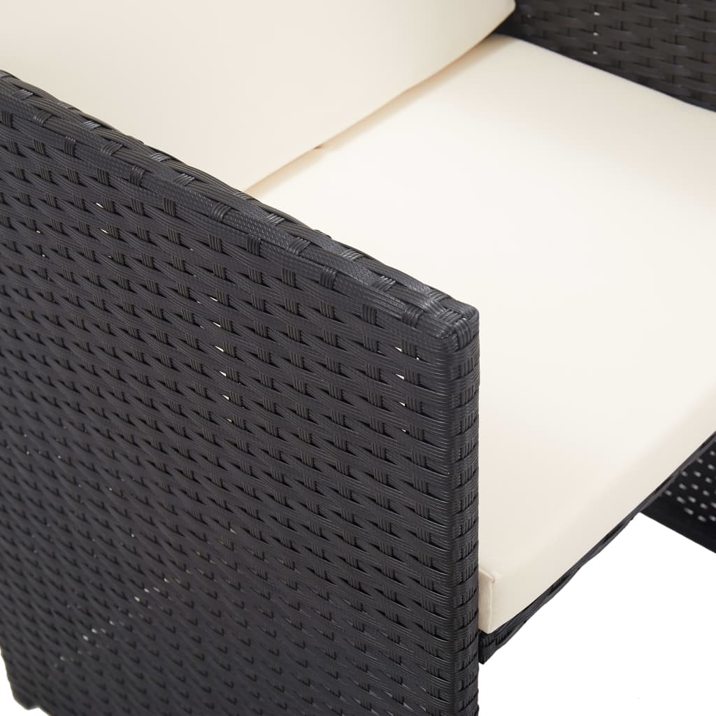 15 részes fekete polyrattan kültéri étkezőgarnitúra párnákkal