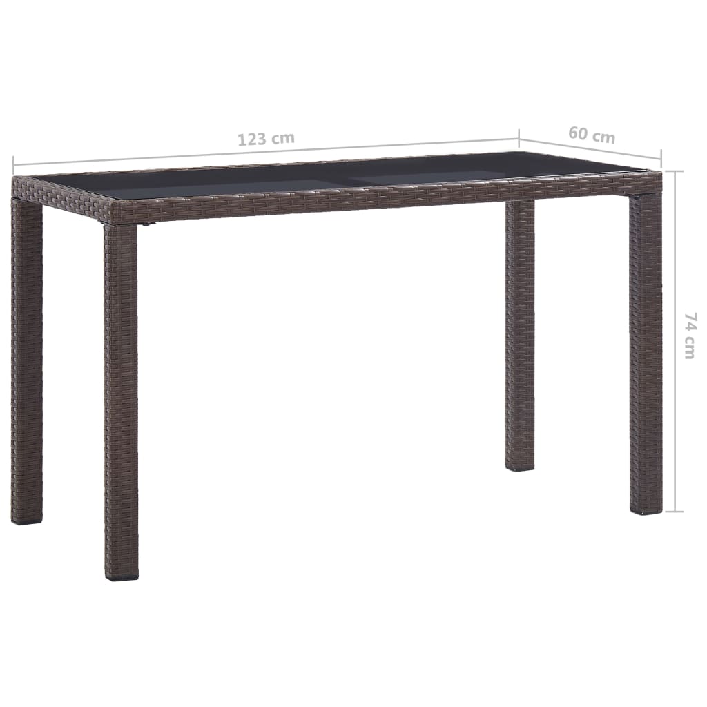 barna polyrattan kerti asztal 123 x 60 x 74 cm