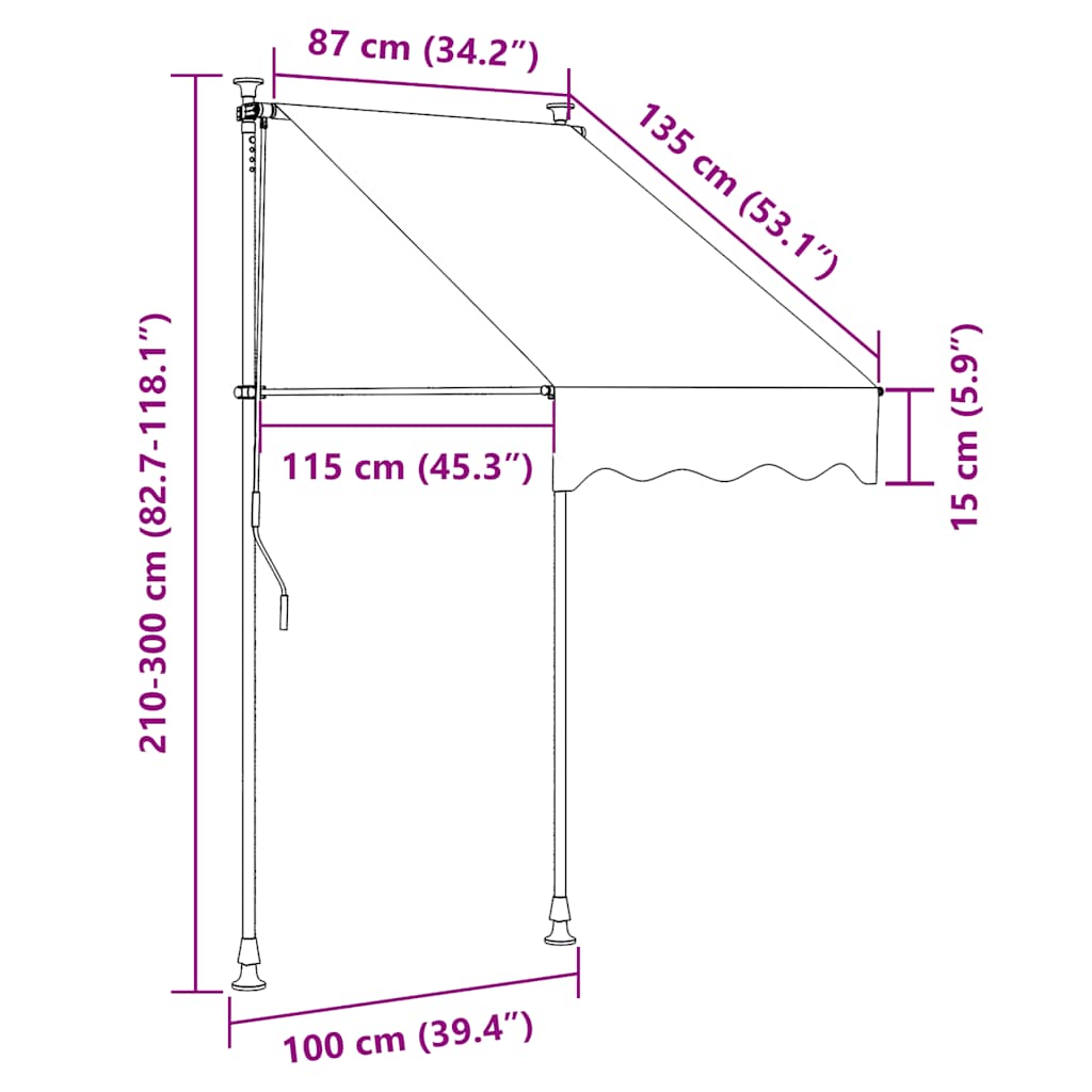 kék és fehér kézzel feltekerhető LED-es napellenző 100 cm