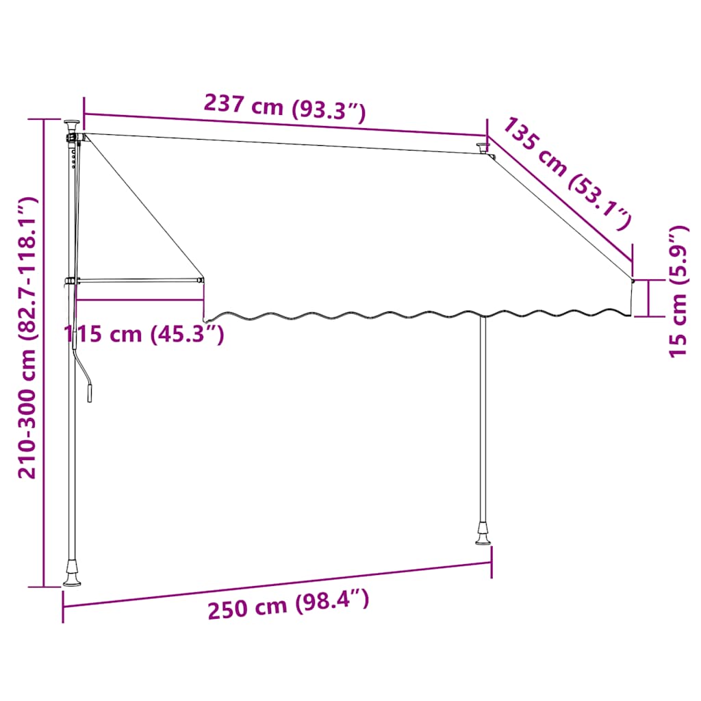 kék és fehér kézzel kihúzható LED-es napellenző 250 cm