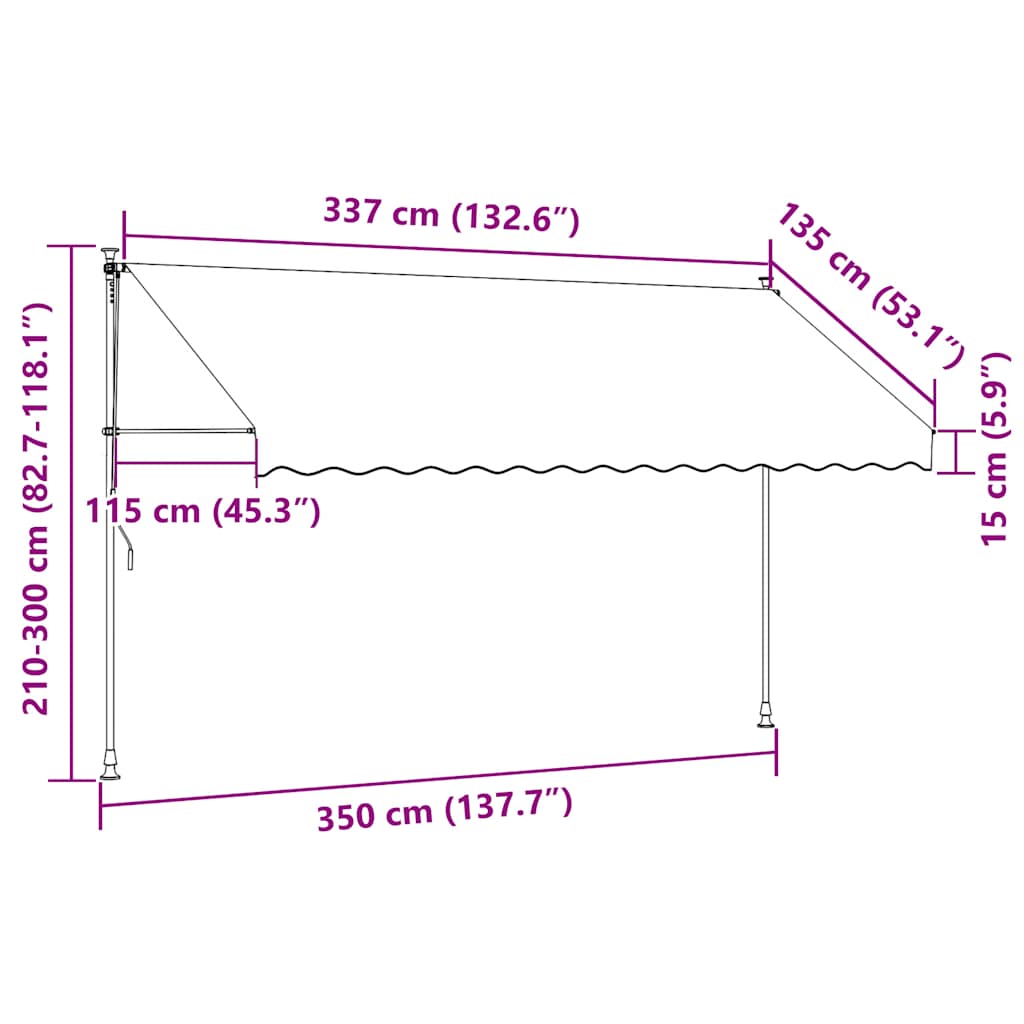 sárga és kék kézzel kihúzható LED-es napellenző 350 cm