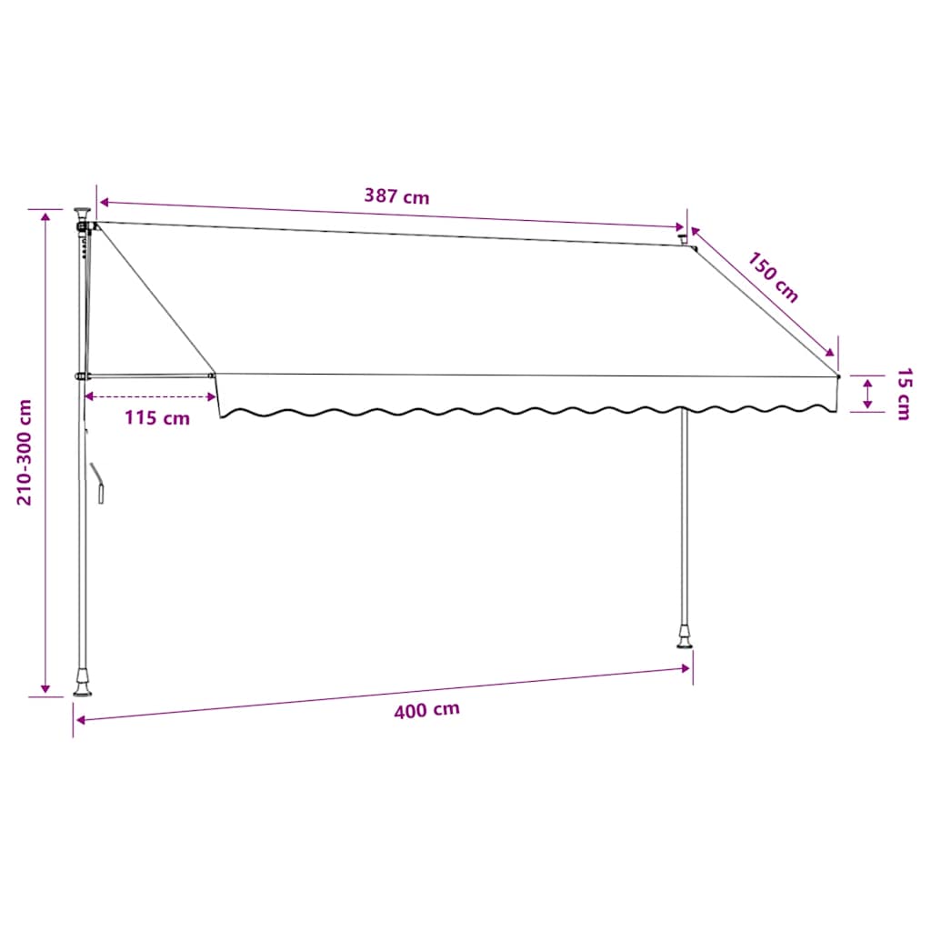 sárga és kék kézzel kihúzható LED-es napellenző 400 cm