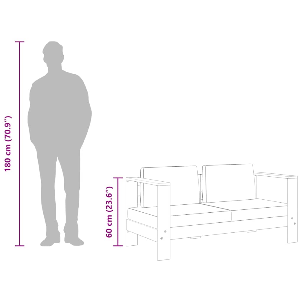 krémfehér tömör akácfa kerti kanapé párnával 140 cm