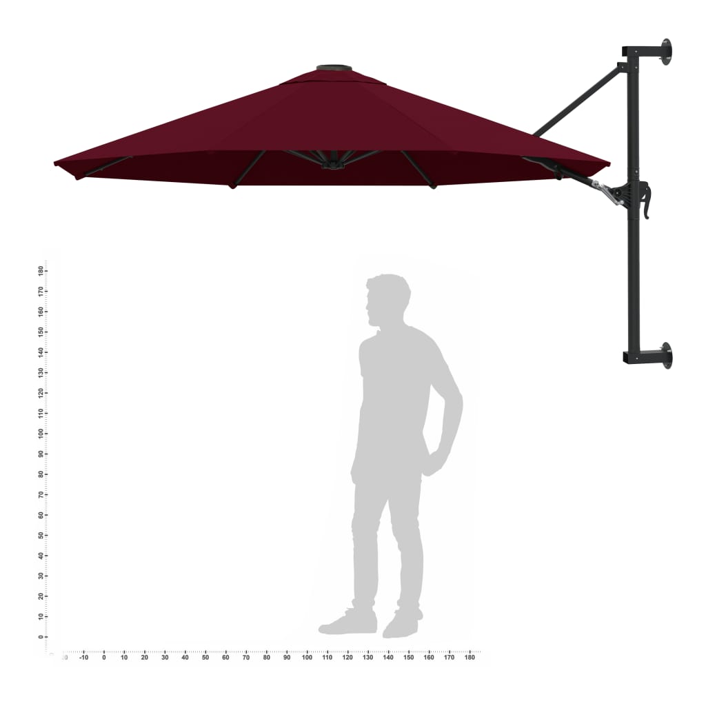 burgundi vörös falra szerelhető napernyő fémrúddal 300 cm