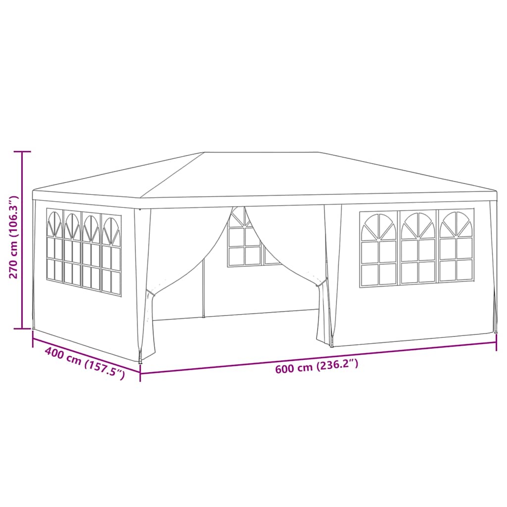 antracitszürke rendezvénysátor oldalfalakkal 4 x 6 m 90 g/m²