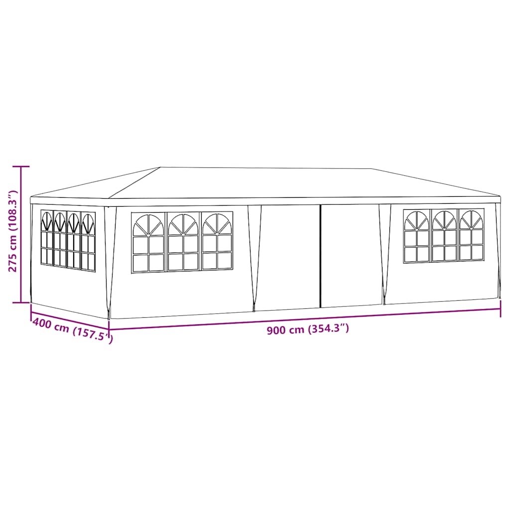 zöld rendezvénysátor oldalfalakkal 4 x 9 m 90 g/m²