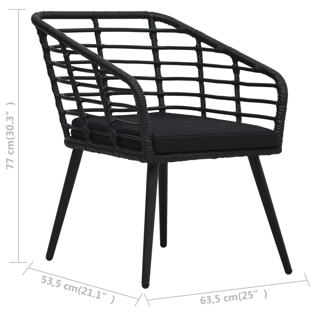 3-darabos fekete polyrattan bisztrószett