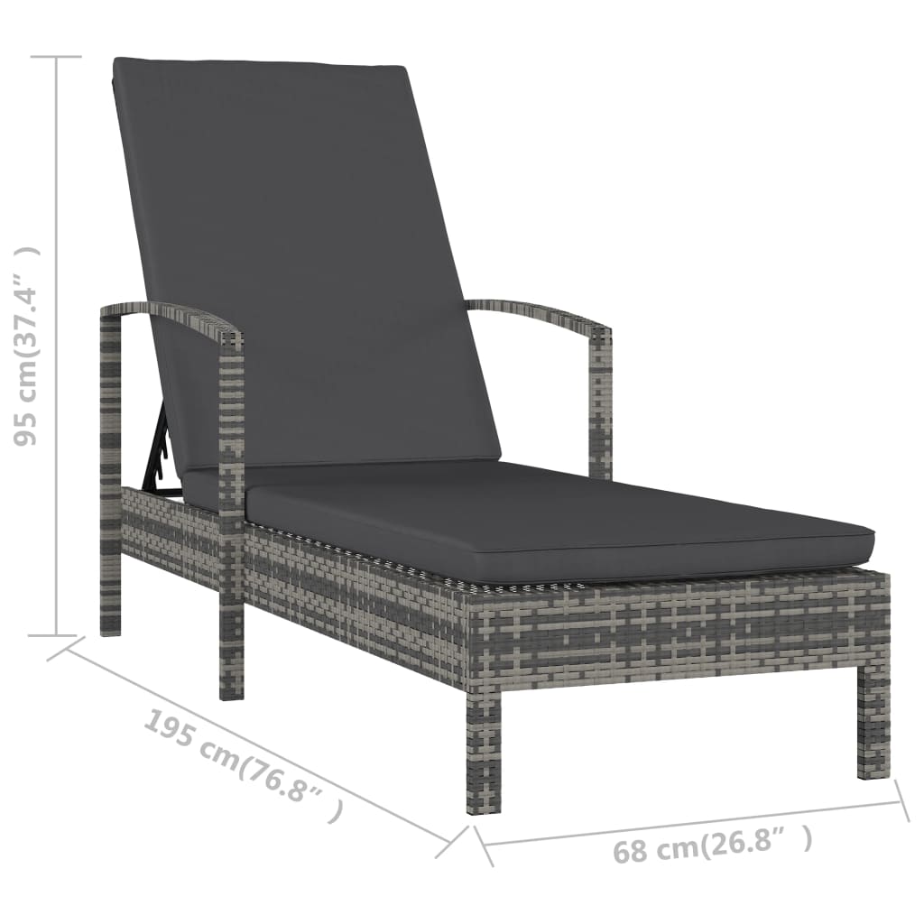szürke polyrattan karfás napozóágy