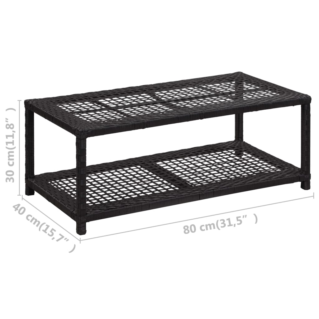fekete polyrattan cipőtároló pad 80 x 40 x 30 cm