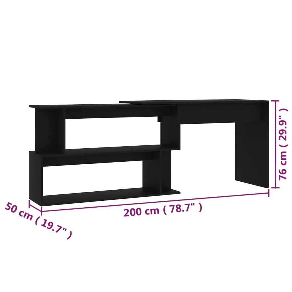 fekete szerelt fa sarokasztal 200 x 50 x 76 cm