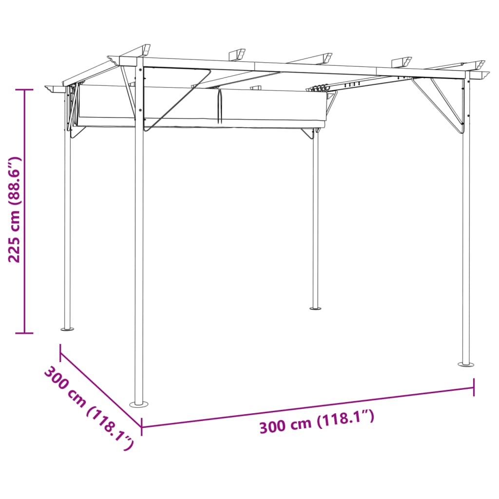 fehér-krémszínű acélpergola behúzható tetővel 3 x 3 m