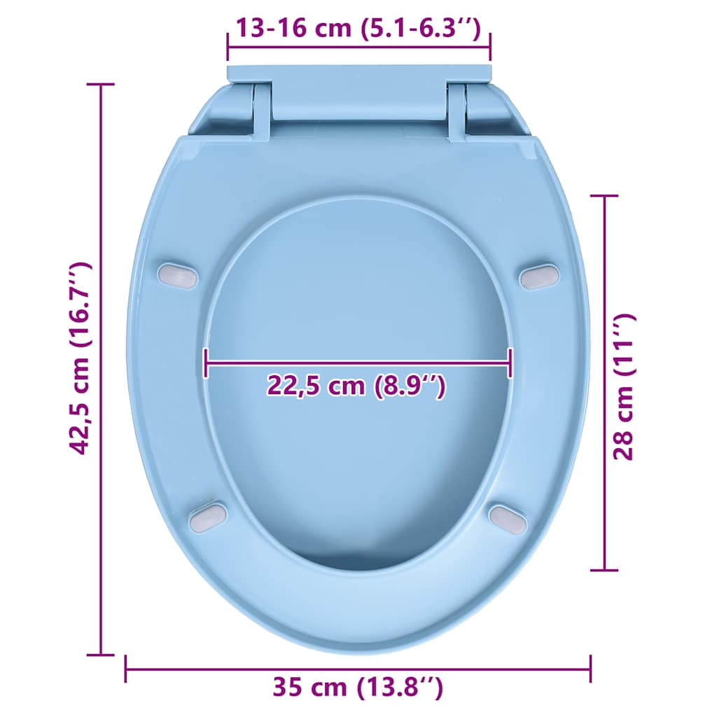 kék ovális WC-ülőke lassan csukódó fedéllel
