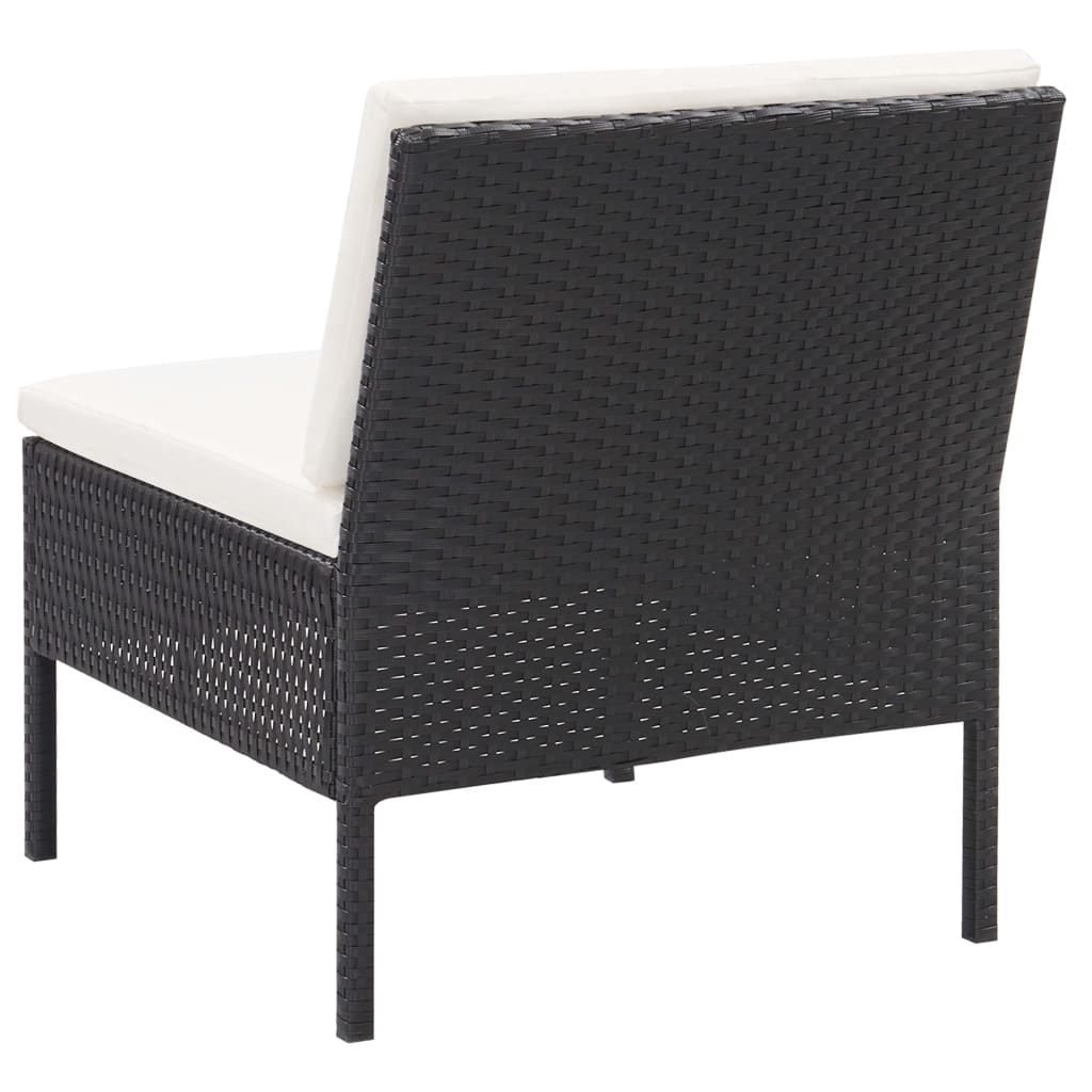 6-részes fekete polyrattan kerti bútorszett párnákkal