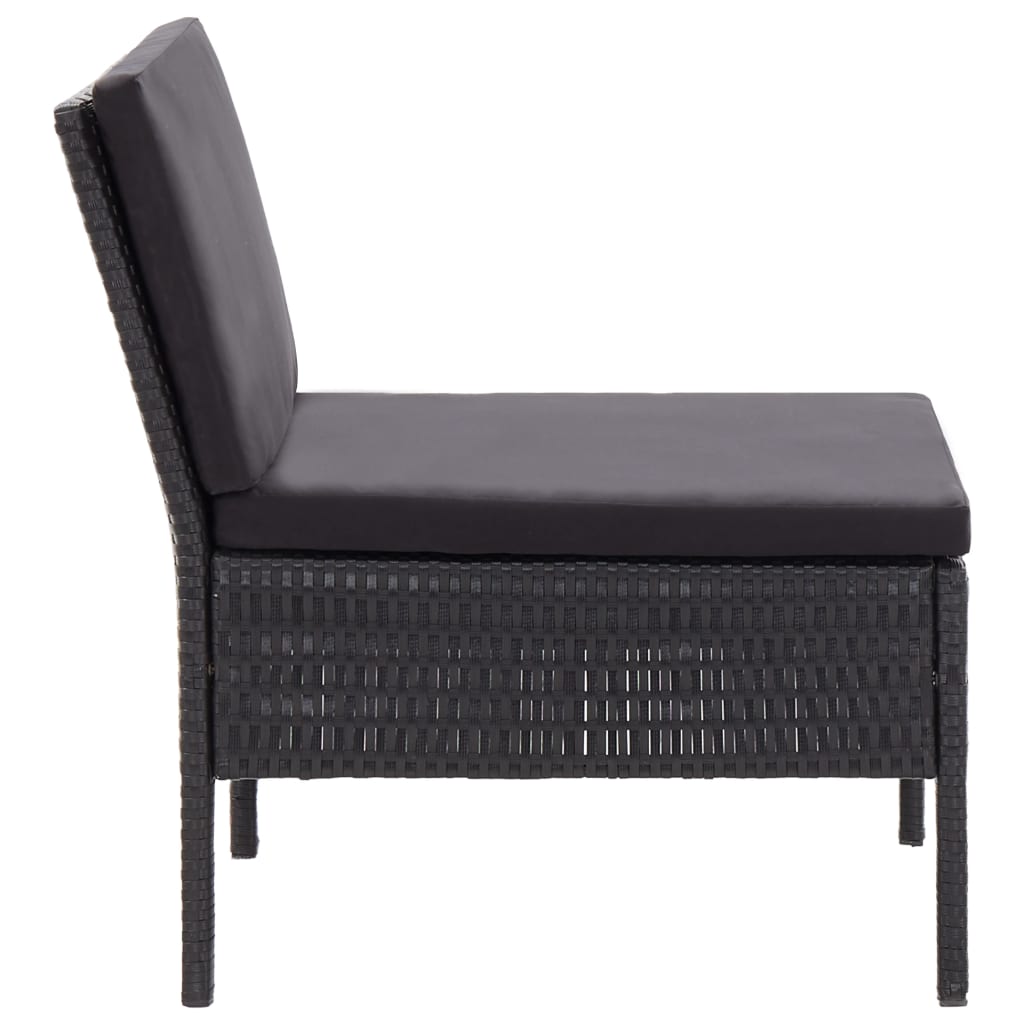 6 részes fekete polyrattan kerti bútorszett párnákkal