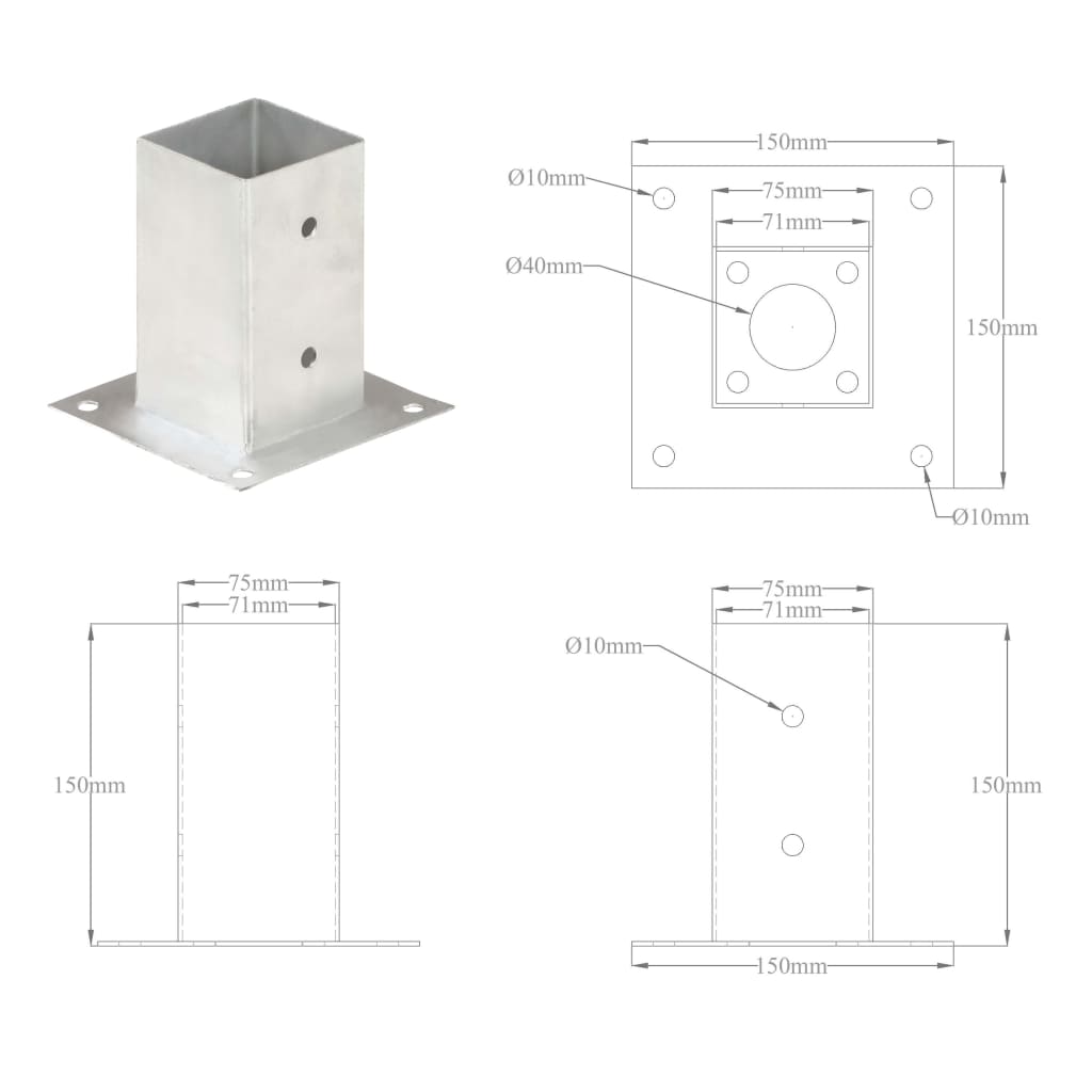 4 db horganyzott fém oszloprögzítő 71 mm