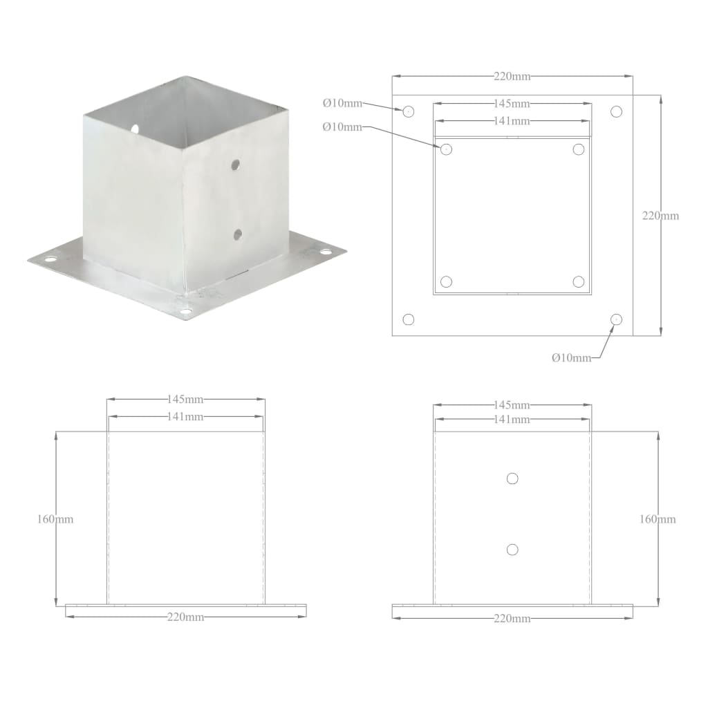 4 db horganyzott fém oszloprögzítő 141 mm