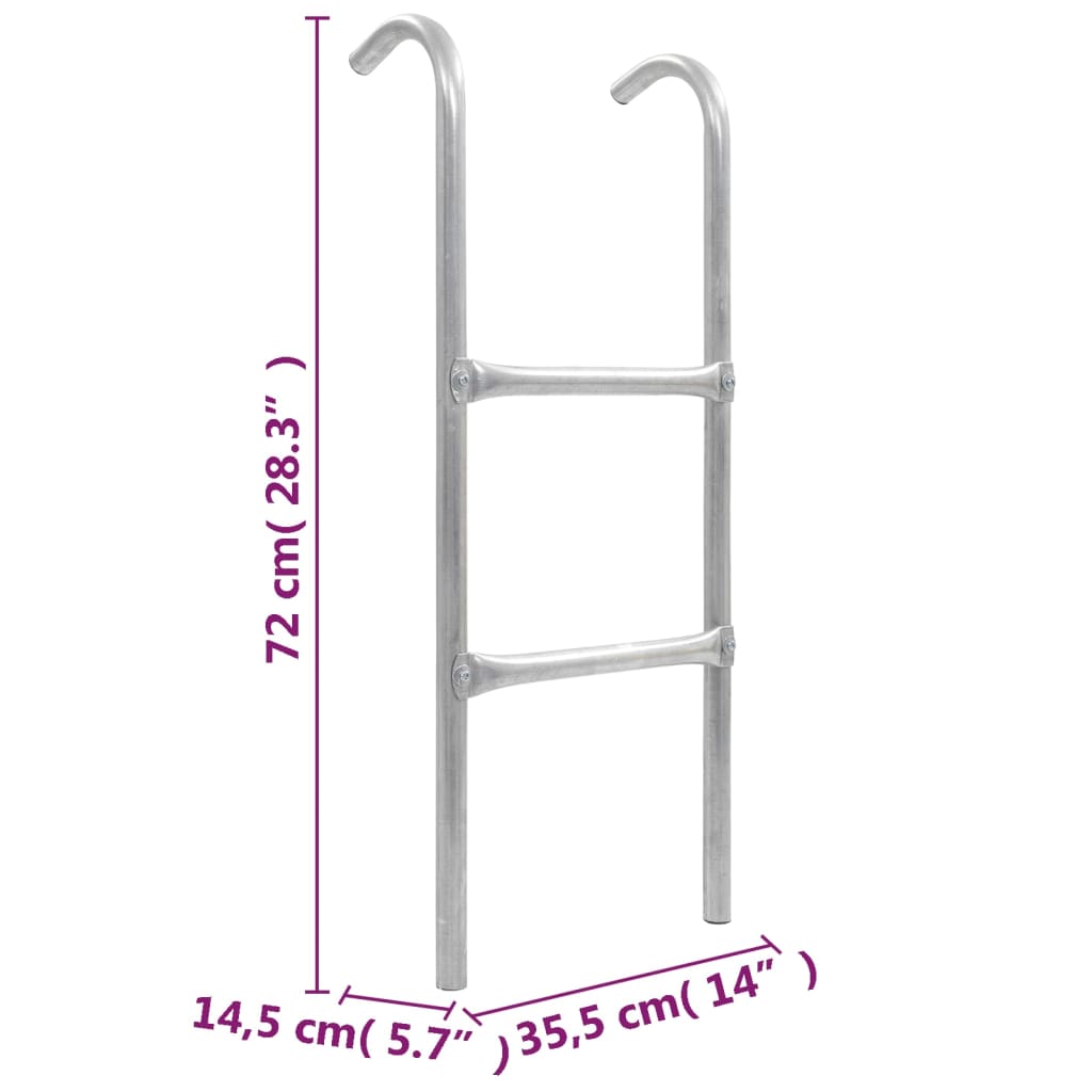 92408 vidaXL 2 fokos ezüstszínű acél trambulin létra 72 cm (65 cm magashoz alkalmas)