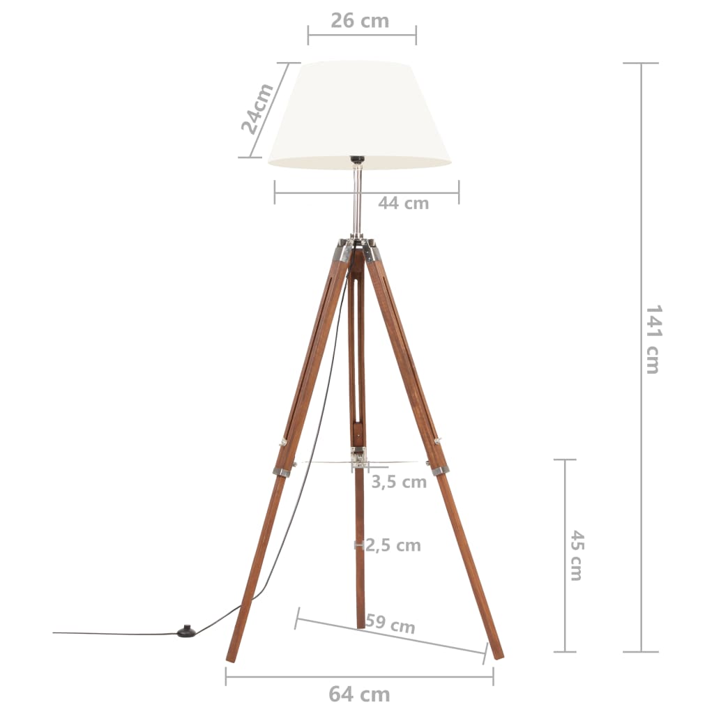 mézbarna-fehér háromlábú tömör tíkfa állólámpa 141 cm