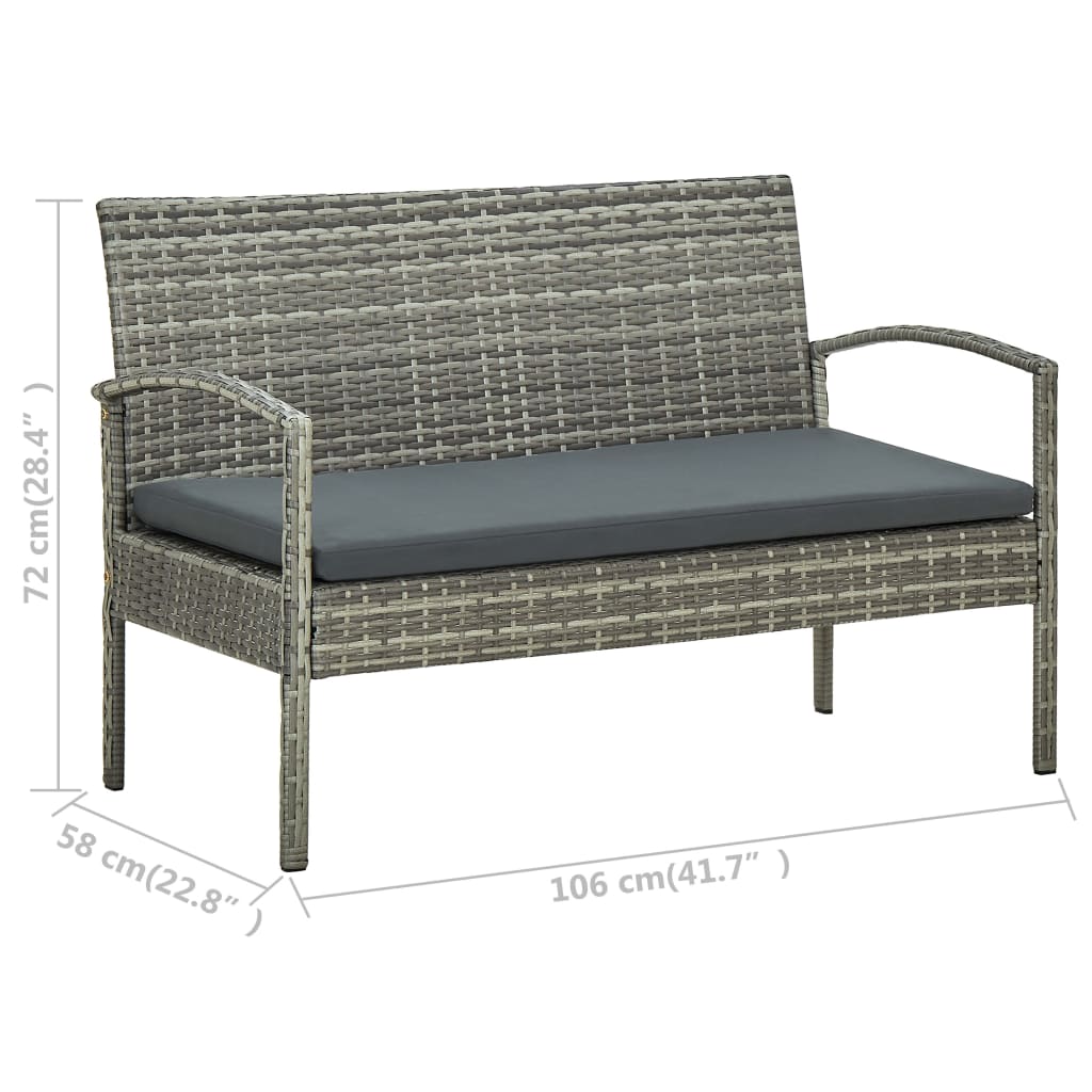 4 részes szürke polyrattan kerti ülőgarnitúra párnákkal
