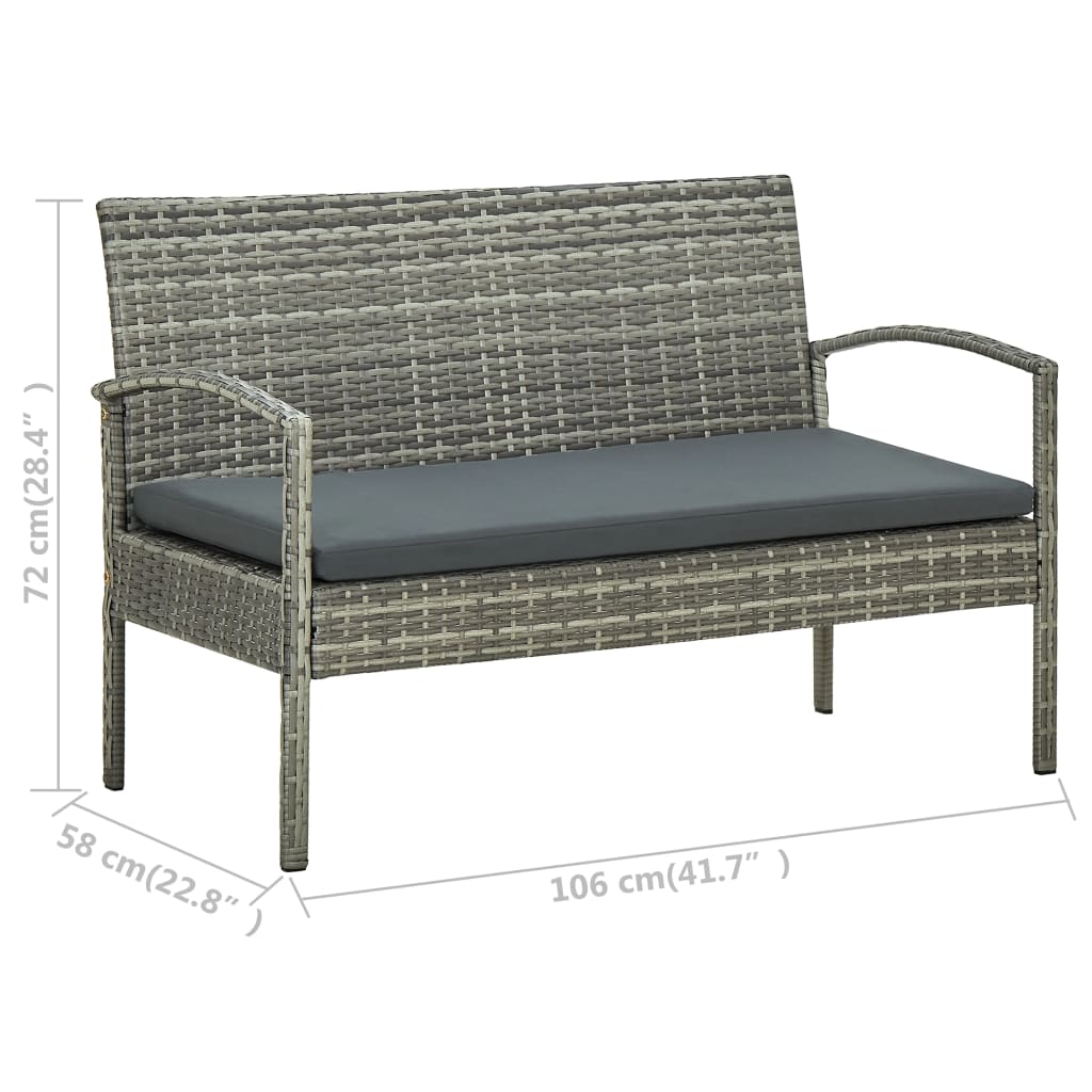 5 részes szürke polyrattan kerti bútorgarnitúra párnákkal