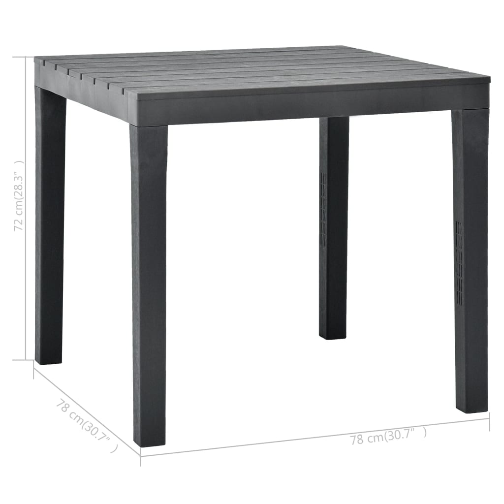 antracitszürke műanyag kerti asztal 78 x 78 x 72 cm