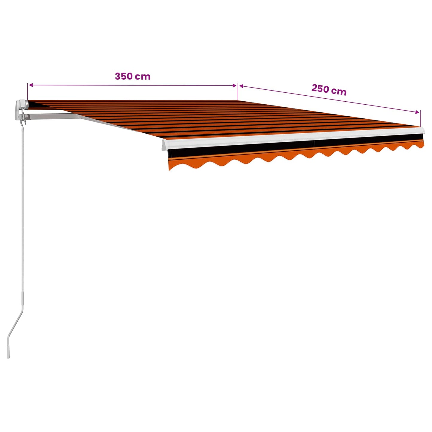 narancssárga és barna kézzel kihúzható napellenző 350 x 250 cm