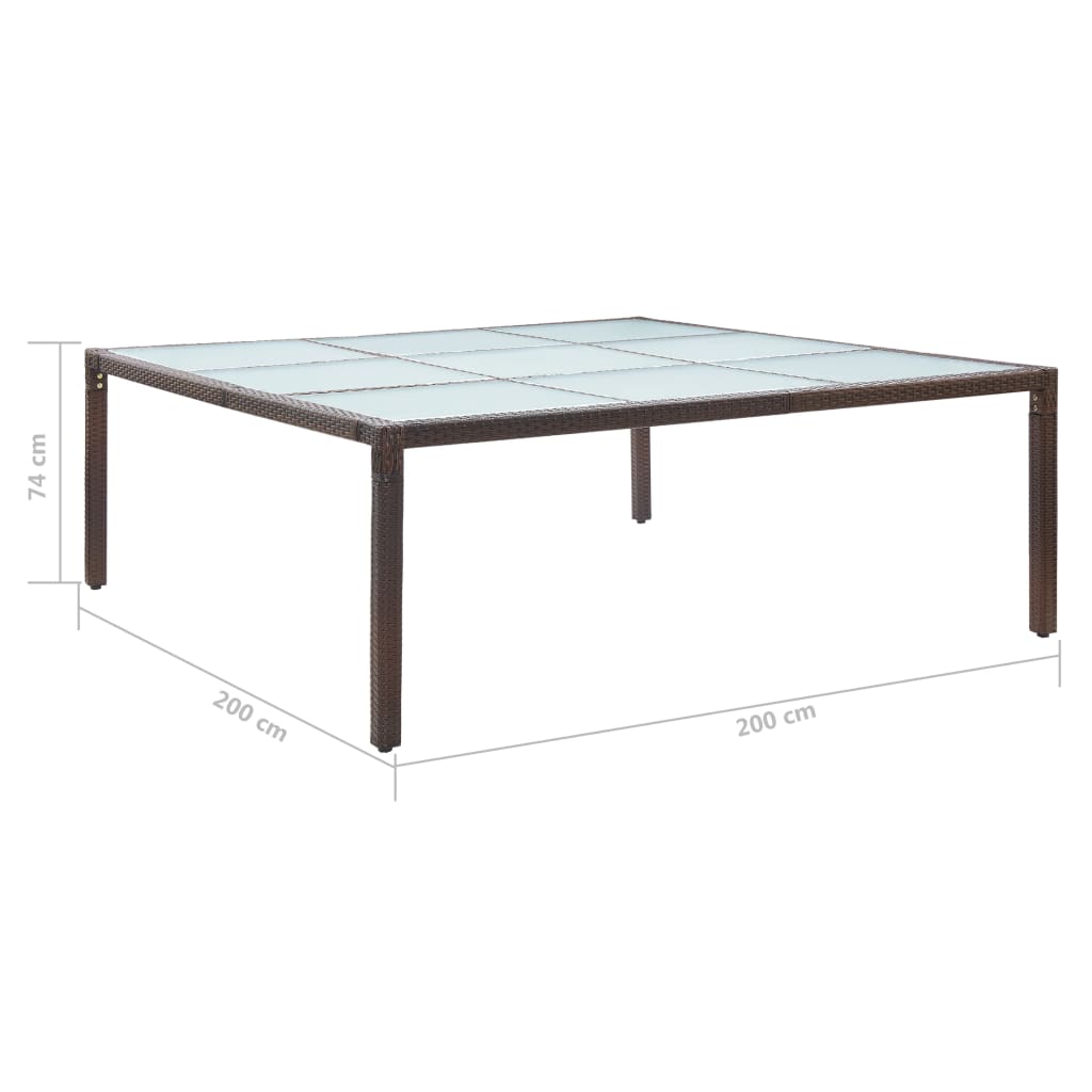 barna polyrattan kerti étkezőasztal 200 x 200 x 74 cm