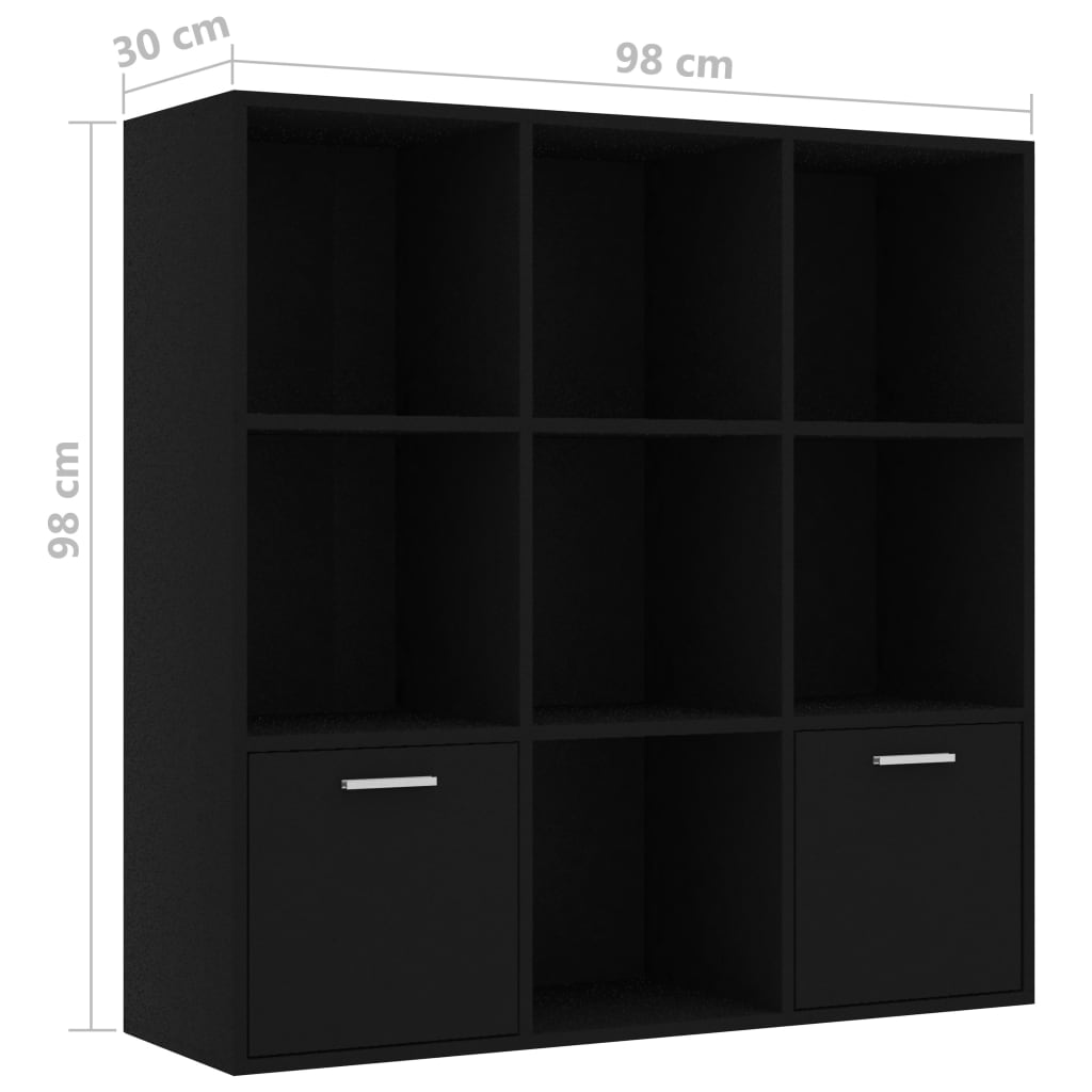 fekete szerelt fa könyvszekrény 98 x 30 x 98 cm