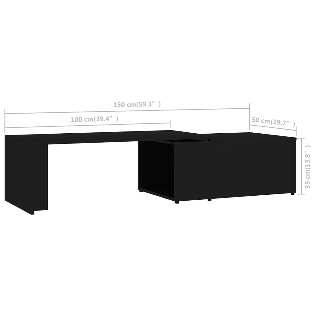 fekete szerelt fa dohányzóasztal 150 x 50 x 35 cm