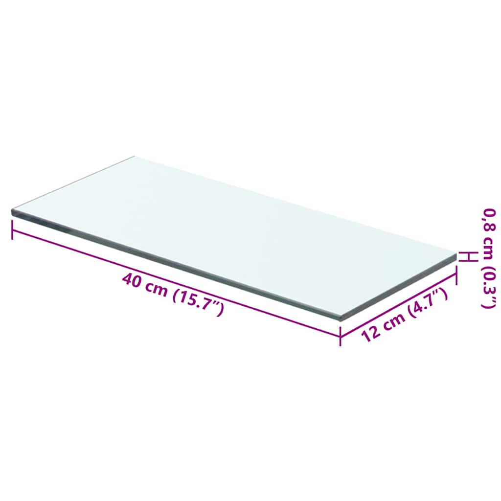 2 db átlátszó üveg paneles polc 40 x 12 cm