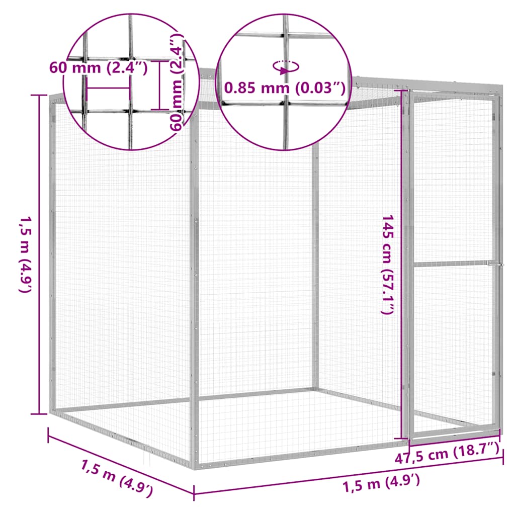 horganyzott acél macskaketrec 1,5 x 1,5 x 1,5 m