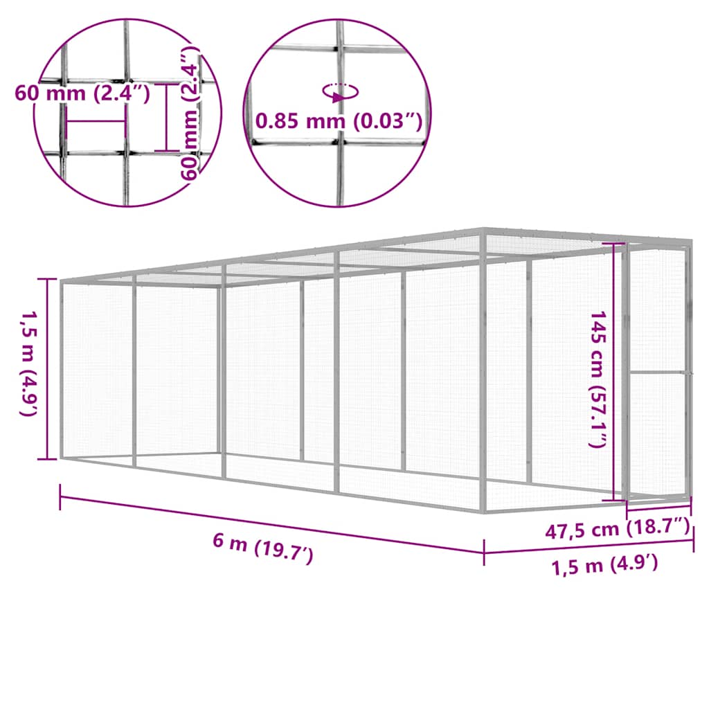 horganyzott acél macskaketrec 6 x 1,5 x 1,5 m
